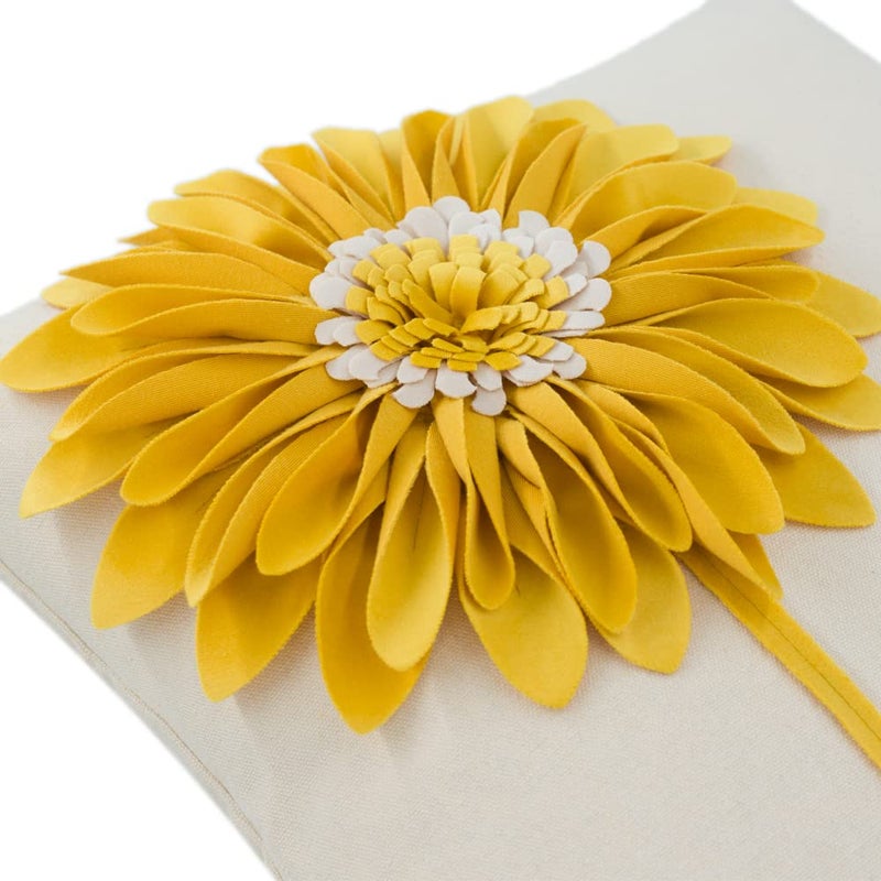 JWH Decorative Flower Throw Pillow Covers 3D Sunflower Pillow Case Velvet Cushion Floral Pillowcase for Bed Living Room Couch Chair 18x18 Inches Yellow Creamy White - Image 3